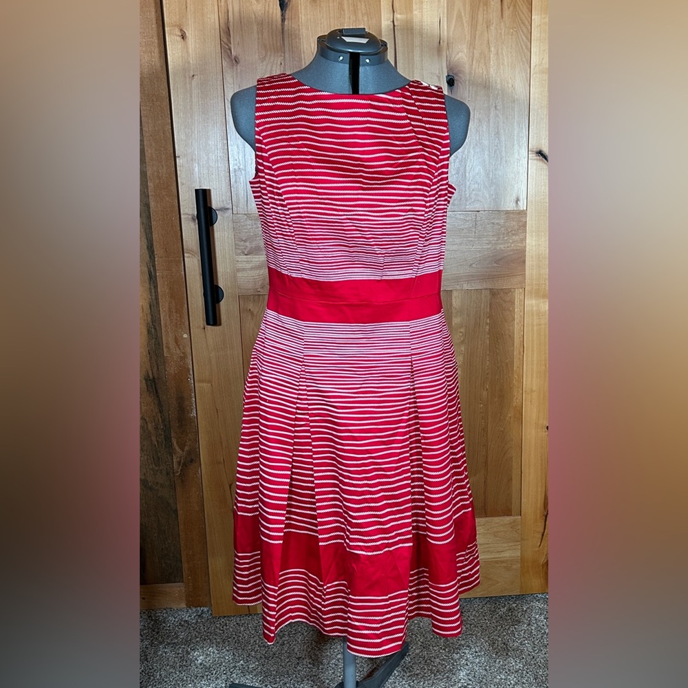 Talbots Red and White Striped Midi Dress